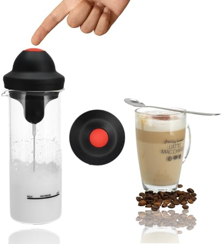 Espumador de leche Eléctrico 450ml, Vidrio de Borosilicato, 7.5W, Libre de BPA, Acero inoxidable, Espuma para Capuchino, Latte, Matcha, Macchiato, Chocolate Caliente