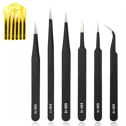 3 Pince à Epiler de Précision,Pincettes de précision ESD Antistatiques en Acier Inoxydable,Souder de précision Tweezers, pour Électronique, Laboratoire, Bijoux, Réparation d'Équipements