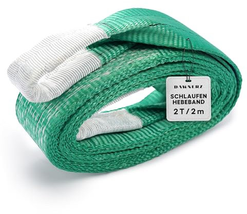 Dawnerz Schlaufen-Hebeband 2000 kg Direkt WLL, 2m - Schwerlast Hebegurt aus Polyester - Zweilagige Hebeschlinge mit Verstärkten Endschlaufen