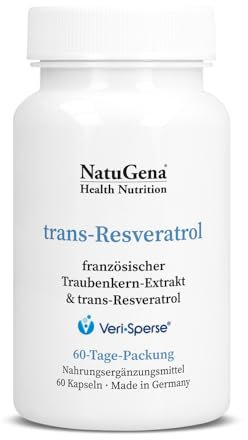 NatuGena Trans-Resveratrol, 200 mg französischer Traubenkern-Extrakt pro Kapsel, trans-Resveratrol, VeriSperse, 60 Kapseln (60 Tage Packung)