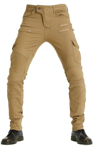GDNKP Pantalones para Moto Hombre,Motocross Pantalones Paravaqueros Motocon Protectores De Rodillas Y Cadera,Marrón,L