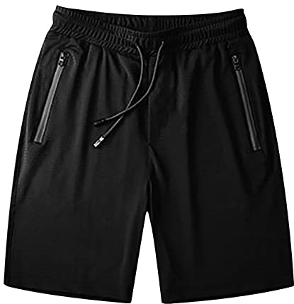Short Sport Homme avec Poches Zippées Short Jogging Homme Ample Confortable Shorts Hommes pour Running Gym Fitness Pantalon Court Taille Elastique Respirant Shorts Décontracté