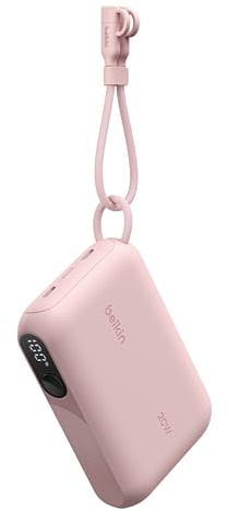 Belkin Portable Charger, USB-C Power Bank 10K 10,000mAh w/ 2 USB-C Ports, Slim, Display Shows Battery Level, 20W for iPhone 17, 16 Series, Samsung Galaxy S25, S24, Pixel 10, iPad, & More - Pink