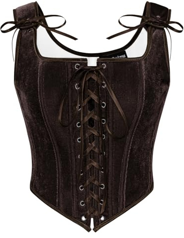 SCARLET DARKNESS Ren Faire Corset for Women Blouse Dress Medival Retro Country Corset Vest Dark Brown 12