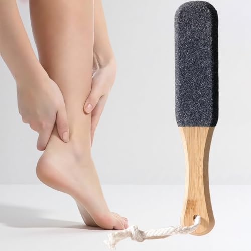 Pumice Stone for Feet Foot Scrub Pedicure Foot File & Pumice Stone Rasp with Ergonomic Wooden Handle -Scrubber for Removing Hard Dead Skin, Calluses (Black)