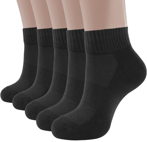 BUDERMMY Ankle Trainer Sports Socks Women 5 Pairs Running Socks Anti-Blister Cushioned Quarter Socks Men Cotton Breathable Low Cut Athletic Ladies (UK, Numeric, 3, 5, Regular, Regular, Black)