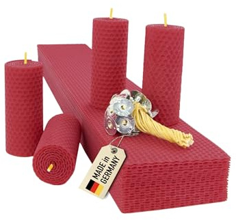 Wachsmann Velas de cera de abejas 100% pura de Alemania, Adviento y Navidad, placas de cera de abejas de 60 x 10 cm, juego de manualidades para niños, incluye mechas