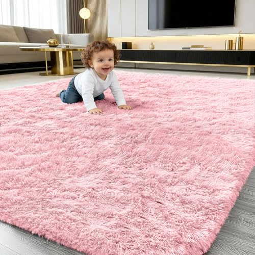 smiry Långhårig mjuk, tvättbar, antiskid matta, för korridor, vardagsrum, barnrum, sovrum, rosa, 120 x 160 cm