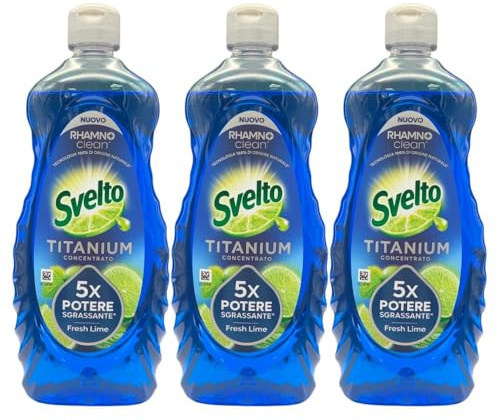Detergente per Stoviglie a Mano, Titanium Concentrato, 5X Potere Sgrassante, 650ml, Disponibile in Varie Profumazioni (3 Unità, Fresh Lime)