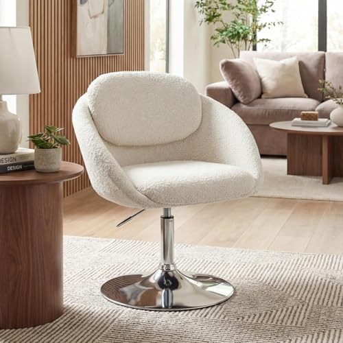DAYALANE Poltrona da Salotto in Ciniglia Sedia Imbottita Moderna Poltrona Altezza Regolabile Poltrona da Toeletta Girevole a 360° per Soggiorno/Camera da Letto, Beige