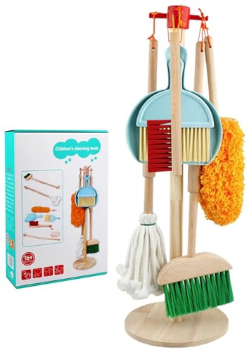 Joygoodta Set di Pulizia per Bambini, Set da Gioco per Pulizia di Simulazione in Legno Fai Finta di Giocare a Fare Le Pulizie per Bambini educativo Lucido per 3+