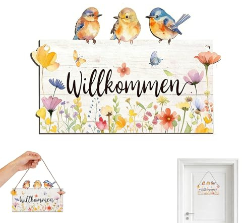 Cartello Benvenuto Appendere 12x20 cm Cartello per Porta Willkommen Targa Legno Welcome Home Appendere Cartello Benvenuto Porta D'ingresso 1 Insegna per Porta in Legno Decorazione Primavera