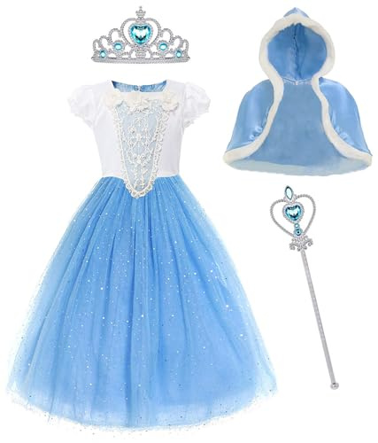 MYZLS Cinderella Princess Dress Girls Snow White Fancy Party Costume Halloween Dress Up Outfit Size 130, 5-6 Years,Blue