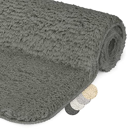Beautissu Badematte rutschfest 60x50 cm – Duschvorleger Hochflor Badteppich rutschfest Waschbar Shaggy – Flauschig Badvorleger Badezimmerteppich – Badezimmer Badematte Anthrazit BeauMare FL