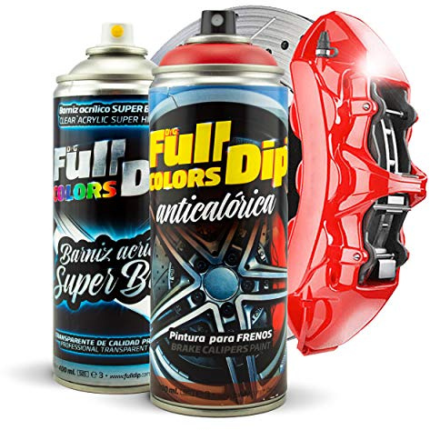 Set für Bremszangen, superglänzend, Spray, 400 ml (1 x Sprühfarbe + 1 x Spray-Glanzlack), einfache Anwendung, professionelles Finish (11 Farben zur Auswahl) (Rot)
