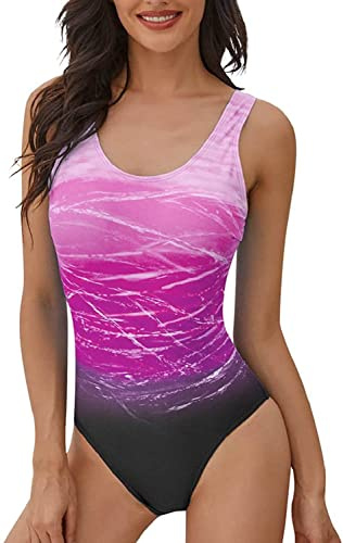 heekpek One Piece Swimsuit Women Tummy Control Swimsuit High Waisted Women Swimming Costume Vintage Swimsuits Swimwear, Purple, Size XL
