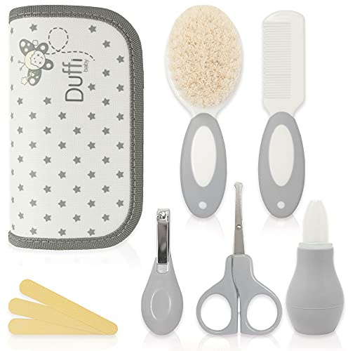 Duffi Baby Set per la cura del neonato Set Cura Bebes 6 pezzi. Kit di toilette Custodia con cerniera Spazzola Capelli Lima Unghie Pettine Aspirapolvere Nasale Forbici Unghie Taglia Unghie. 1260-11