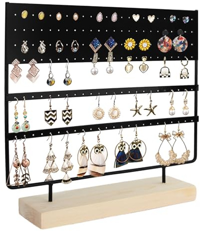 Discoball Earring Holder Stand,Earring Organiser Stand Earring Stand Ear Stud Holder,Earring Display Stand 3 Tier Earring Storage Organiser & 3 Tier Ear Stud Display Stand (144 Holes) (Black)