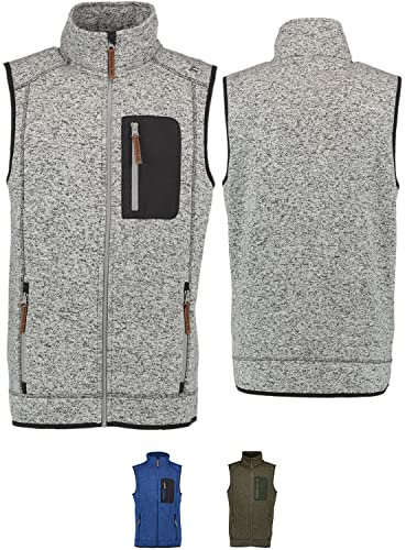 German Wear Herren Jagd Weste Fleeceweste Strickfleece Freizeitpullover hochgeschlossen 5XL Grau