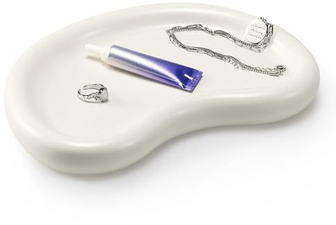 Navaris Bandeja decorativa moderna - Bandeja de luna para joyas vaciabolsillos y accesorios - Organizador blanco cerámica de cocina baño escritorio - 24 x 16 x 3 cm