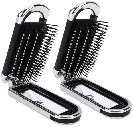 Paquete de 2 cepillos plegables de viaje para mujeres y hombres, pequeño cepillo portátil con espejo, mini cepillo plegable de tamaño de bolsillo, peine de masaje compacto para cuero cabelludo,