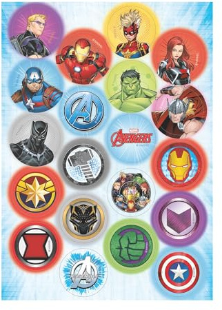 Dekora, Mini Dischi di Ostia di Avengers, Decorazioni Commestibili per Cupcake, Biscotti e Muffin, Merende e Feste per Bambini, Dischi da 3,4 CM
