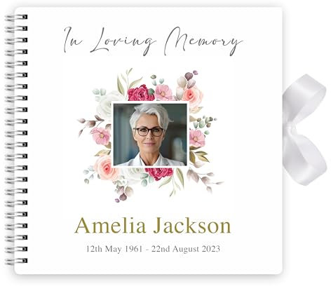 Funeral Condolence Memory Book Of Life - Memorial Guest Book Hardcover - Guestbook for Celebration of Life Memorial Service with Memory Table Card Sign (Floral Rose)