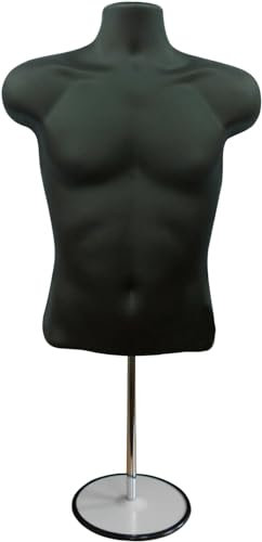 Hanging Mannequin Male Half Body Form 3/4 Bust Shop Display with Round Stand Black