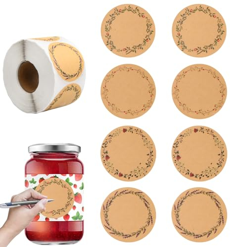 500 Stücke Handgemachte Aufkleber Label, 5cm Runder Aufkleber, Kraftpapier Aufkleber Etiketten, Selbstklebend Geschenkaufkleber für Backen Karte Briefumschlag und Hochzeit