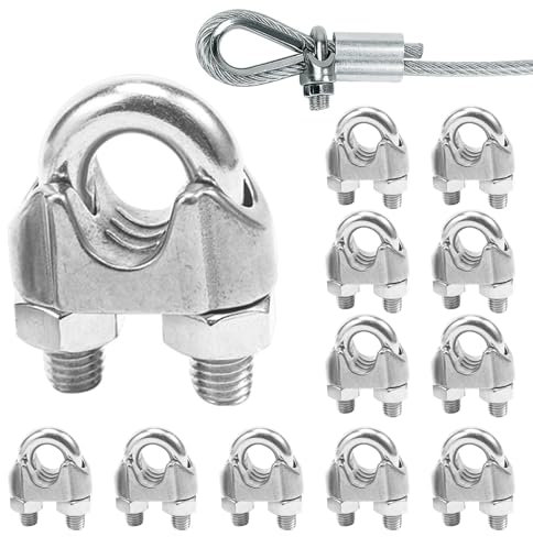 JVHLOV 12 Stück Drahtseilklemme, M6 Edelstahl Seilklemme, Seilklemme U-förmige, Drahtseilklemmen Bügelseilklemme Stahlseil Seilverbinder, für Drahtseil Seilklemme Klemme Wäscheleine Markise