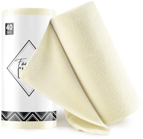 Fantasticlean Mikrofaser-Reinigungstuchrolle mit 40 Stück, Abreißbare Putztücher, Wiederverwendbare Fusselfreie Lappen Geschirrtücher 30x30cm-Beige