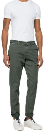 Replay Jean Chino Benni Hyperchino Colour X-Lite pour Homme Coupe Droite, 030 Military Green., 29W x 32L