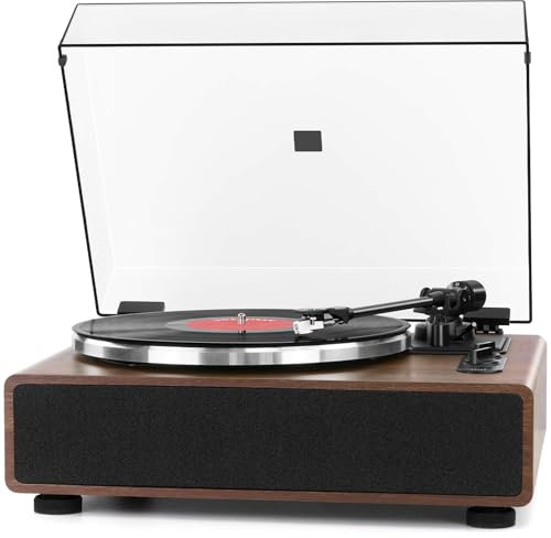 Mersoco Vinyl Record Player with Magnetic Cartridge, High Fidelity Belt Drive Turntable with Built-in Speakers, Bluetooth Playback and Aux-in Functionality, Auto Off