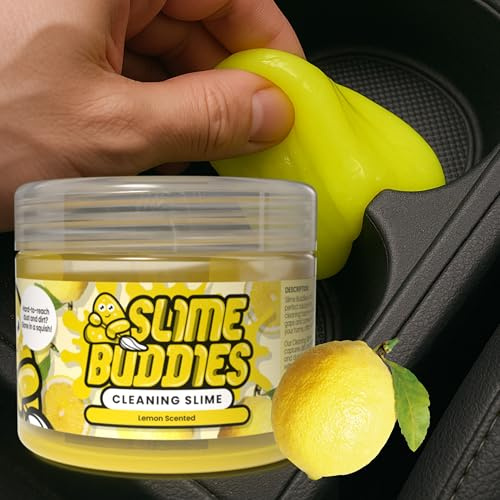 Slime Buddies Cleaning Putty Gel | Car Cleaning Gel for Air Vents & Interiors, Computer, Macbook & Laptop Keyboard Cleaner | Clean Hard to Reach Spaces | Surface Dust Cleaner | Lemon Scent 160g