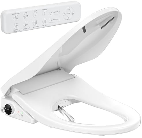 BATHKITY Electric Bidet Toilet Seat with Instant Warm Bidet Wash & Warm Air Dryer, Self-Cleaning Stainless Steel Nozzle, Soft Close Lid, Elongated