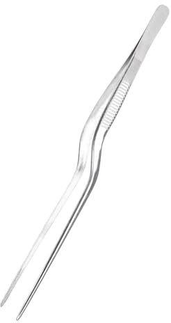 sourcing map Kitchen Tweezers Stainless Steel, 8 Inch Food Tongs Fine Cooking Tweezers Set Extra-Long Tweezer Tongs for Cooking Grill Baking BBQ, Silver Clip