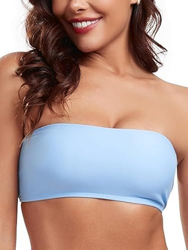 RELLECIGA Bañador Partes de Arriba de Bikinis de Mujer Bandeau Top Lambada Chambray Azul S