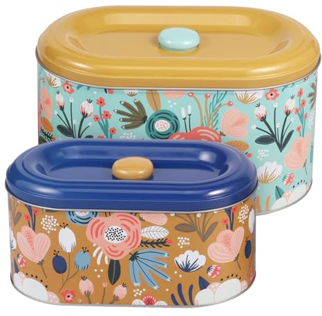 Foppla 2 Pcs Storage Tins,Cookie Tin with Lid Iron Biscuit Tin Decorative Cookie Jar Multipurpose Candy Canister for Tea Coffee Powder Snack Cosmetic Jewelry(style 2)