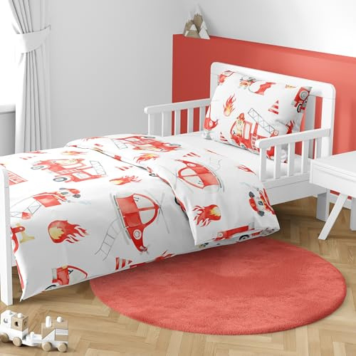 MTOnlinehandel barnsängkläder småbarn sängkläder babysäng påslakan 100 x 135 & örngott 40 x 60 Öko-Tex bomull med dragkedja (brandman)
