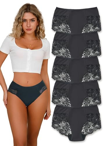 Hialegion Mutandine Hipster in Pizzo Floreale con Trama Aperta per Donna Confezione da 5 Pezzi XL