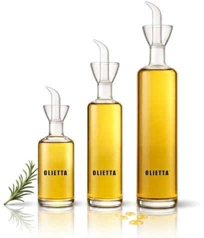 Olietta Bouteilles d'huile d'olive avec bec verseur - Méga-pack de 3 bouteilles – 500 ml, 250 ml, 125 ml - Bouteilles en verre pour huile d'olive et vinaigre - Anti-goutte et étanches