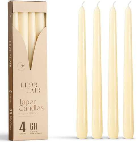 Leor & Lair Ivory Taper Candles - 4 Pack 10 Cream Candlesticks,