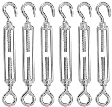 High-PQ Stainless Steel Turnbuckle Tensioner, Heavy Duty Turnbuckles, Hook and Eye Turnbuckle for Cable Tent Installation Sun Shade Gardening Decoration(M5,6PCS)