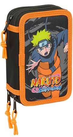 safta Naruto - Trousse scolaire avec 37 outils inclus, trousse pour enfant, idéale pour les enfants de 5 à 14 ans, confortable et polyvalente, qualité et résistance, 12,5 x 5,5 x 19,5 cm
