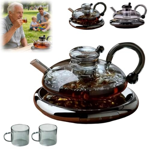 Teiera di lusso in vetro con scaldino, bollitore elettrico automatico con infusore per tè, teiera e tazza con scaldino, regalo di compleanno per gli amanti del tè (necessita di un adattatore)