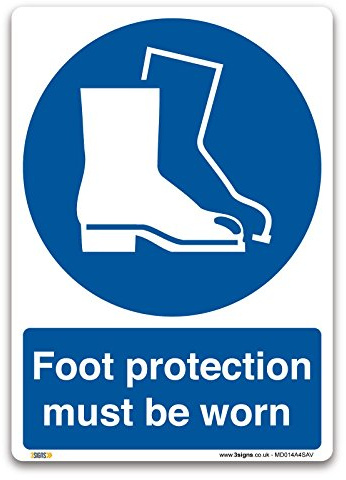 Fuß Schutz zu tragen, Schild - selbstklebend Vinyl - Pflicht Sicherheit Kleidung Schutzbekleidung, Selbstklebendes Vinyl, A4 297x210mm