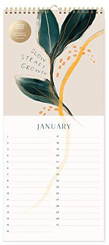 Fringe Calendario de pared de estudio, cumpleaños perpetuo pintado, 12 hojas, 7 x 16 pulgadas (911027), dorado