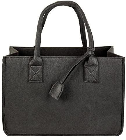 Schramm® Filztasche in 7 Farben 40x27x27cm Kaminholztasche Einkaufstasche Aufbewahrungstasche Filz Tasche Filztaschen, Farbe:schwarz/schwarz