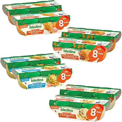Blédina - Mes Moulinés - Repas bébé – 16 bols avec 4 Recettes inspirées du Fait Maison - Dès 8 Mois - Sans sel ajouté – 16x200g