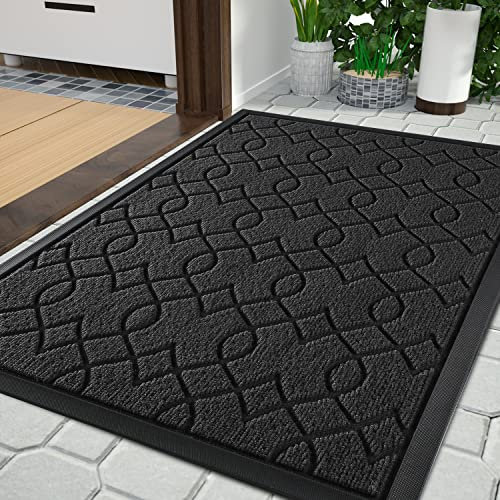 Yimobra Outdoor Door Mat, Heavy Duty Water Absorbent Mud Resistant Easy Clean Entry Outdoor Mats,Non Slip Backing, Exterior Mats for Outside Patio Porch Farmhouse, 75 x 43 cm, Black